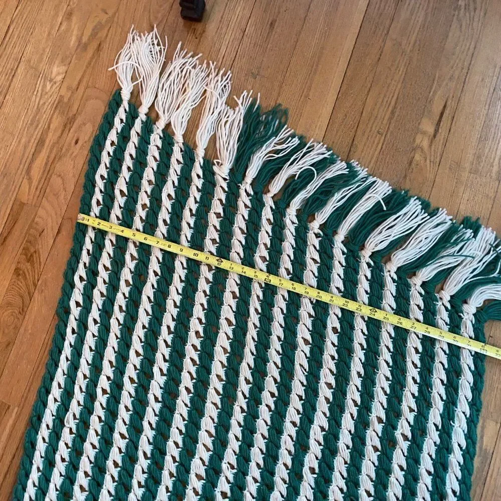 Handmade Chunky Crochet Lap Blanket Afghan Green White Grandmacore